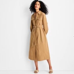 Future Collective Tan Midi Shirt Dress with Belt